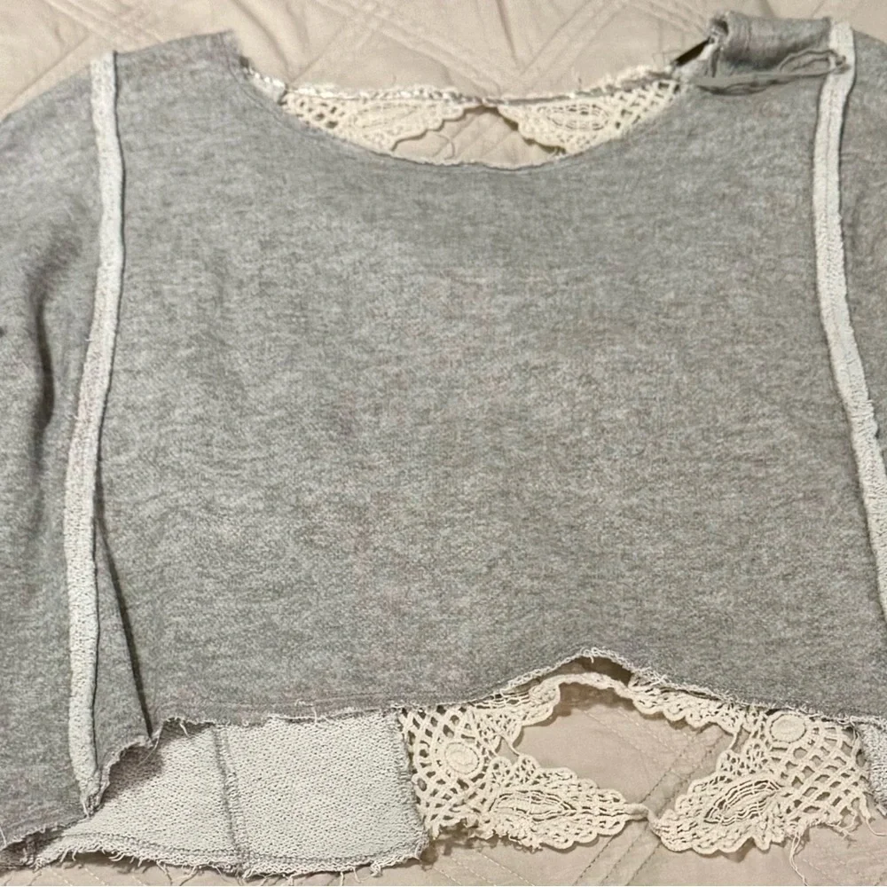 Free People Cream Knit Top with Lace Details - Picture 3 of 6
